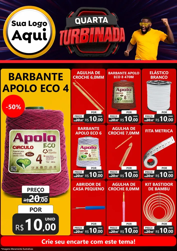 Modelo de Encarte para Encarte A4 Vertical com o tema Quarta Turbinada para Armarinho e Aviamentos