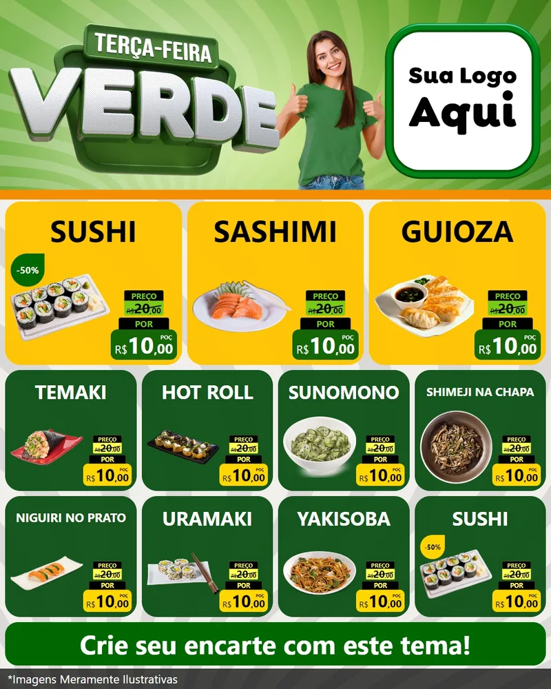 Modelo de Rede Social para Feed Instagram com o tema Terça - Feira Verde para Comida japonesa