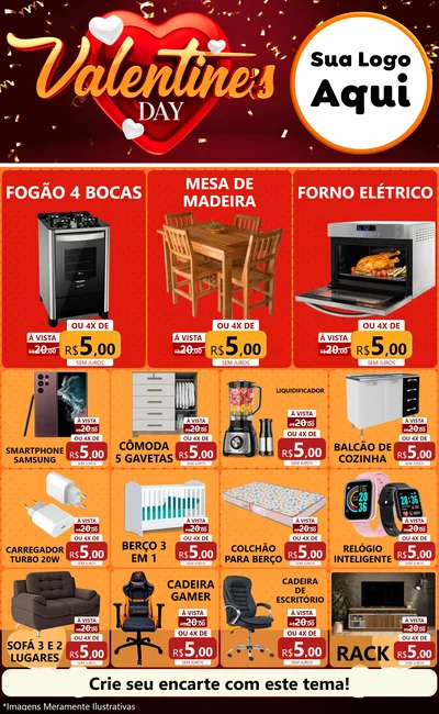Modelo de Encarte para Encarte Grande com o tema Valentine's Day para Móveis e Eletro