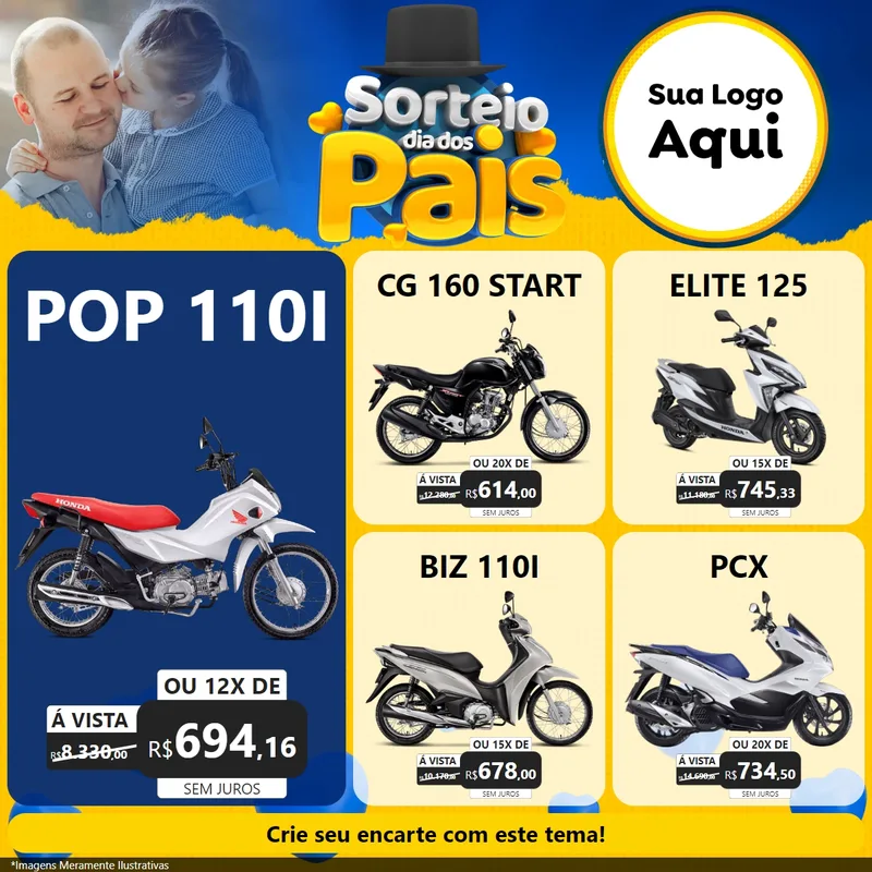 Modelo de Rede Social para Feed Facebook com o tema Sorteio Dia Dos Pais para Concessionaria de Motos