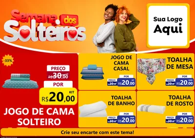 Modelo de Encarte para Encarte A4 Horizontal com o tema Semana dos Solteiros para Cama, Mesa e Banho