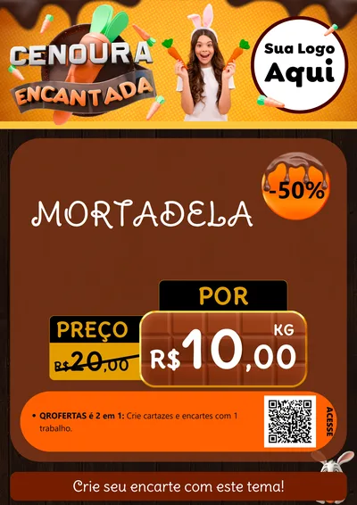 Modelo de Cartaz para Cartaz A4 Vertical com o tema Cenoura Encantada - Páscoa para Frios e Laticínios