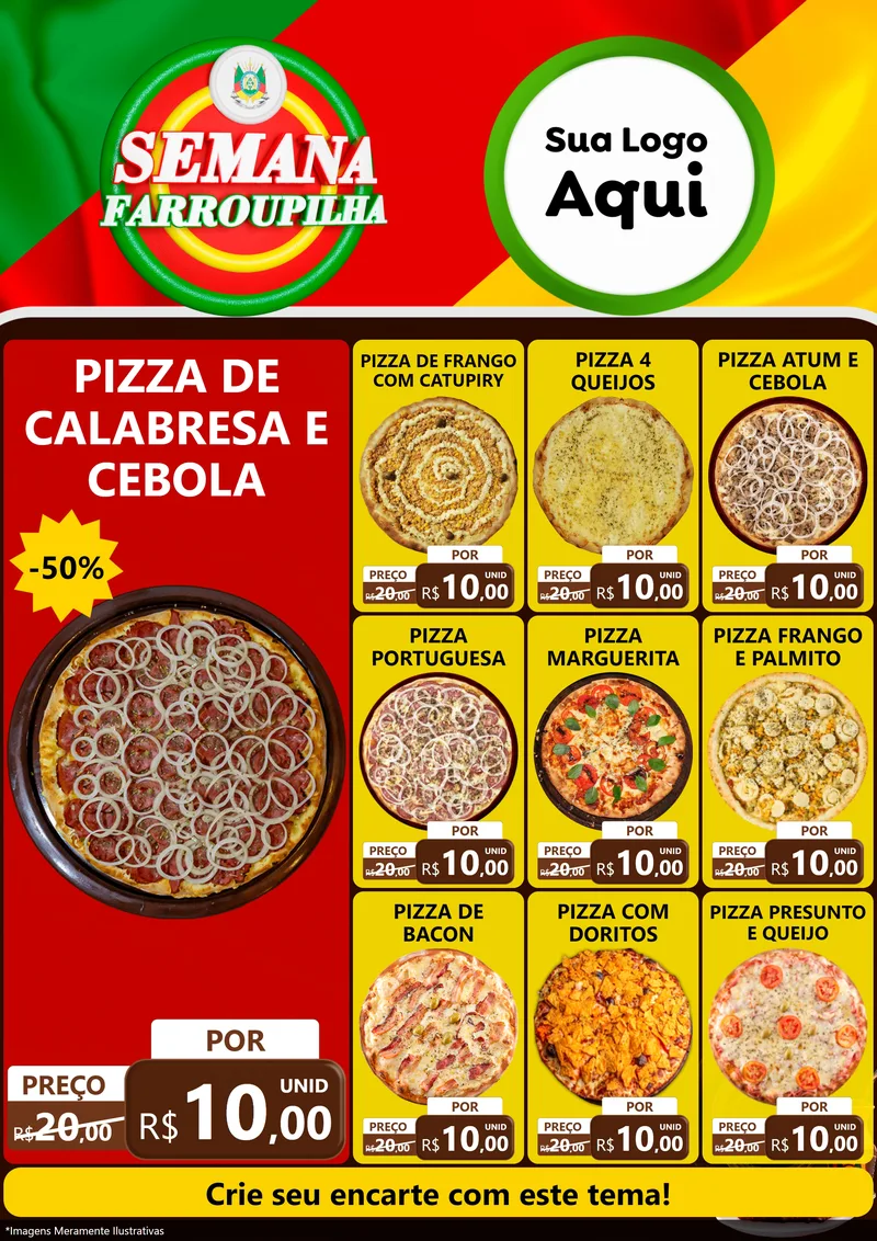 Modelo de Encarte para Encarte A4 Vertical com o tema Semana Farroupilha para Pizzaria