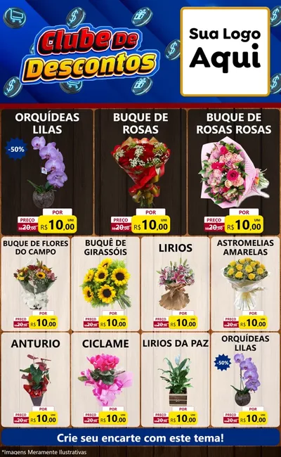 Modelo de Encarte para Encarte Grande com o tema Clube de Descontos para Floricultura e jardim