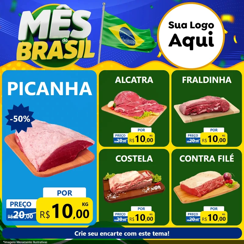 Modelo de Rede Social para Feed Facebook com o tema Mês do Brasil para Açougue