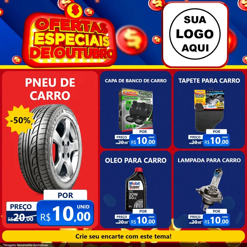 Modelo de Rede Social para Feed Facebook com o tema Ofertas Especiais de Outubro para Auto peças