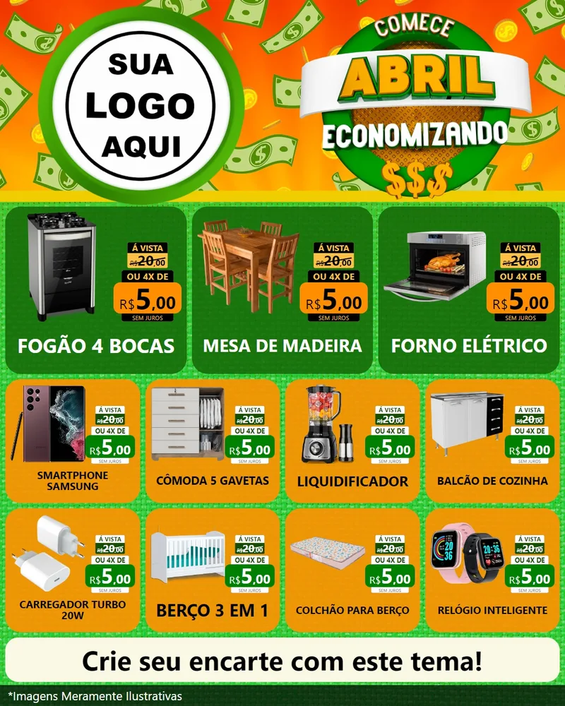 Modelo de Rede Social para Feed Instagram com o tema Comece Abril Economizando para Móveis e Eletro