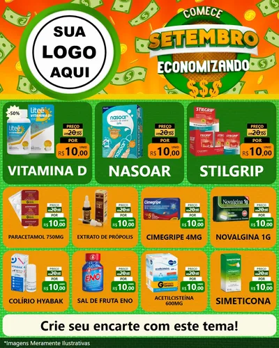 Modelo de Rede Social para Feed Instagram com o tema Comece Setembro Economizando para Farmácia