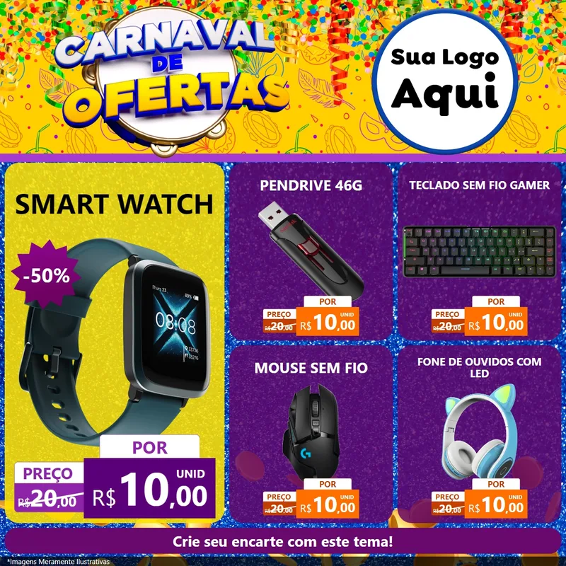 Modelo de Rede Social para Feed Facebook com o tema Carnaval de Ofertas para Informática
