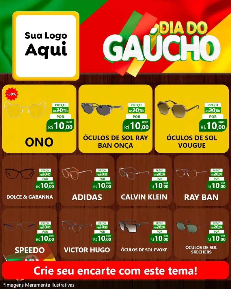 Modelo de Rede Social para Feed Instagram com o tema Dia do Gaúcho para Óticas