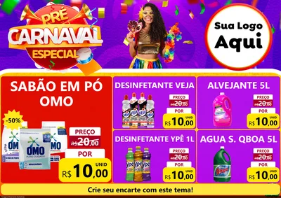 Modelo de Encarte para Encarte A4 Horizontal com o tema Pré-Carnaval Especial para Produtos de Limpeza
