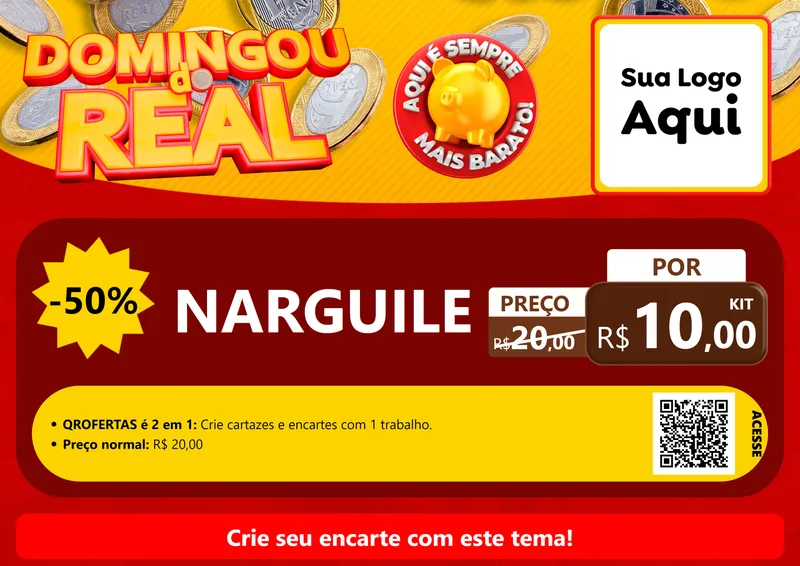 Modelo de Cartaz para Cartaz A4 Horizontal com o tema Domingou do Real para Tabacaria