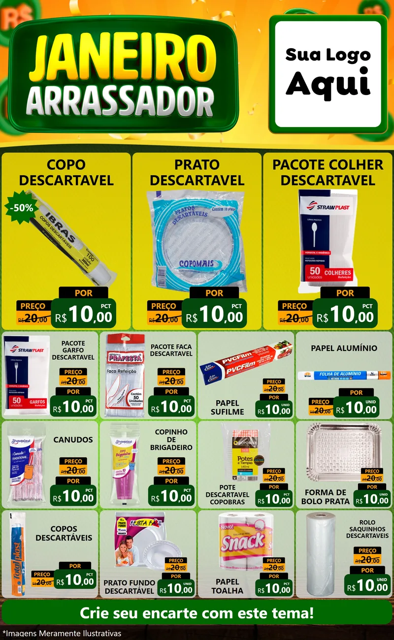 Modelo de Encarte para Encarte Grande com o tema Janeiro Arrasador para Embalagens