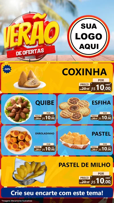 Modelo de TV para TV Vertical com o tema Verão de Ofertas para Salgadaria
