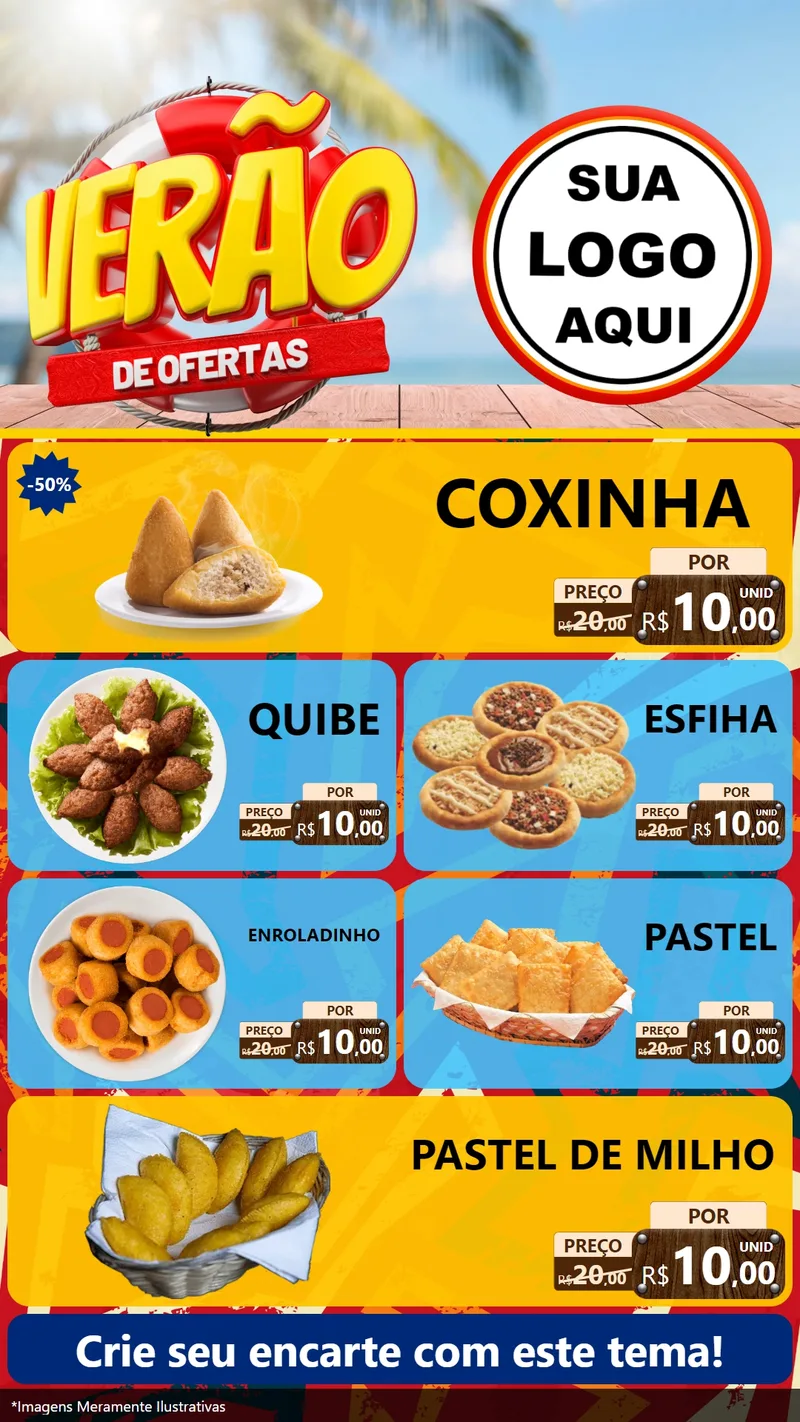 Modelo de TV para TV Vertical com o tema Verão de Ofertas para Salgadaria