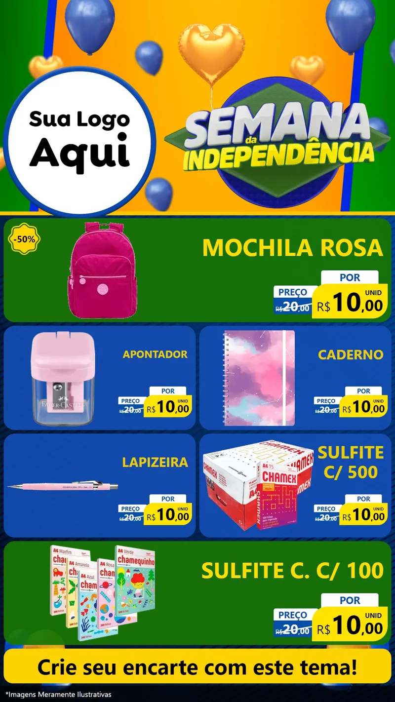 Modelo de TV para TV Vertical com o tema Semana da Independência para Papelaria