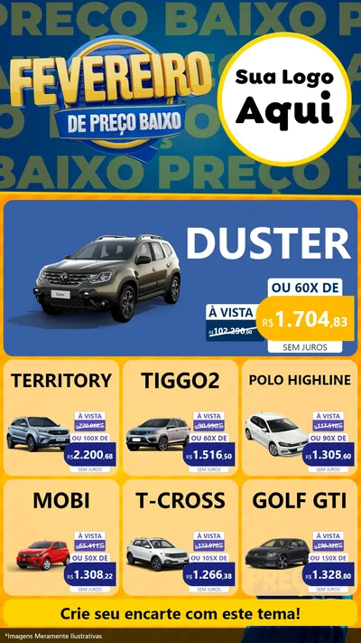 Modelo de Rede Social para Stories com o tema Fevereiro de Preço Baixo para Concessionaria de Carros