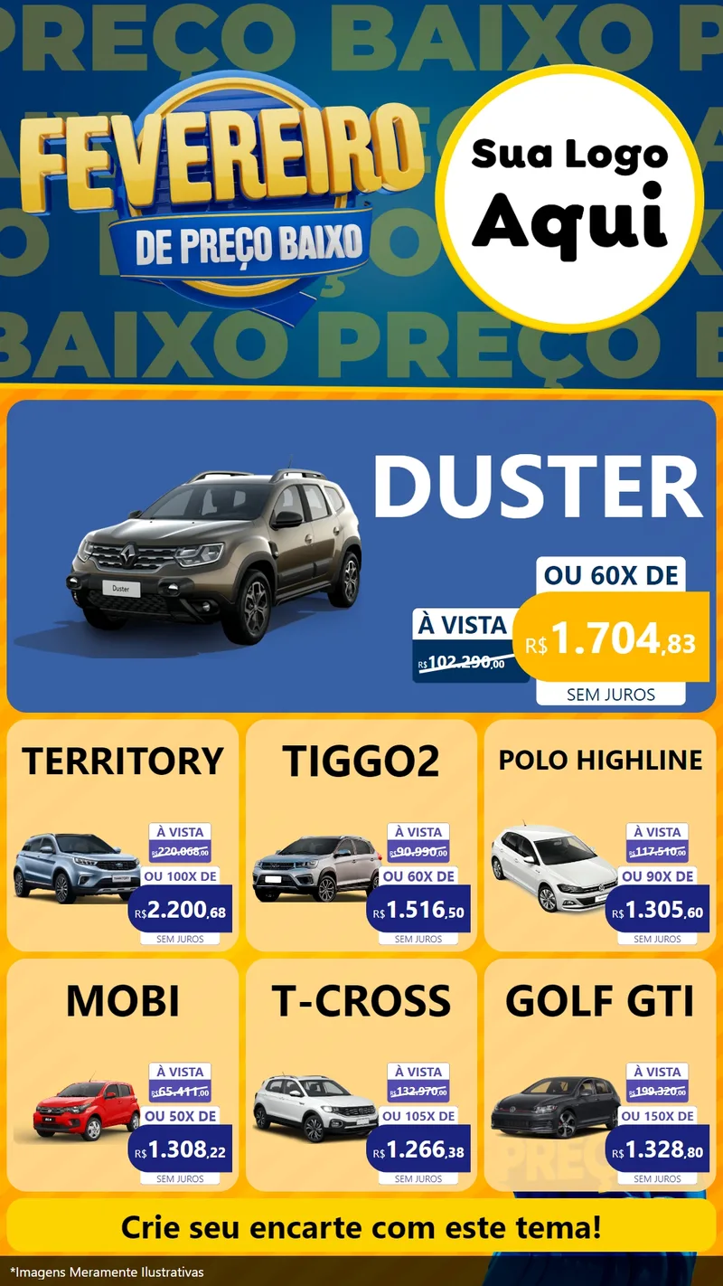 Modelo de Rede Social para Stories com o tema Fevereiro de Preço Baixo para Concessionaria de Carros