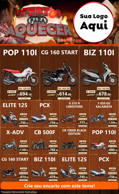 Modelo de Encarte para Encarte Grande com o tema Ofertas Para Aquecer para Concessionaria de Motos