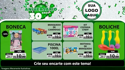 Modelo de TV para TV Horizontal com o tema Promoção de Aniversário - 30 Anos para Brinquedos