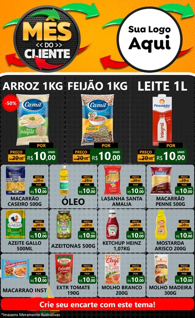 Modelo de Encarte para Encarte Grande com o tema Mês do Cliente para Supermercado