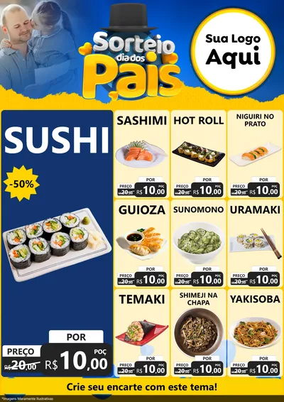 Modelo de Encarte para Encarte A4 Vertical com o tema Sorteio Dia Dos Pais para Comida japonesa