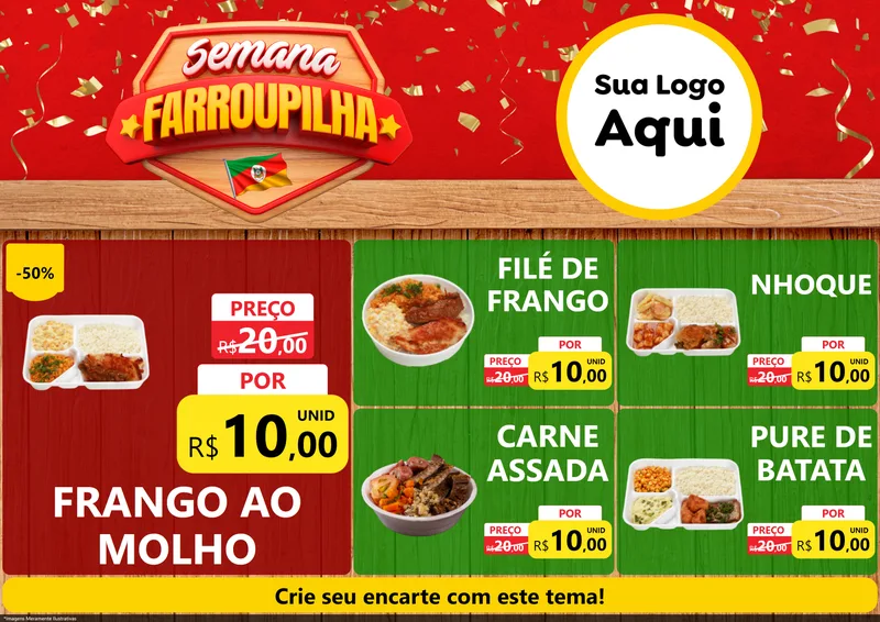 Modelo de Encarte para Encarte A4 Horizontal com o tema Semana Farroupilha para Restaurante