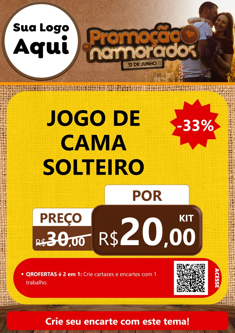 Modelo de Cartaz para Cartaz A4 Vertical com o tema Promoção Namorados para Cama, Mesa e Banho