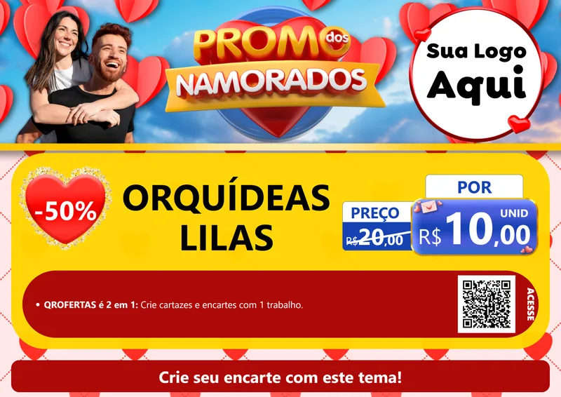 Modelo de Cartaz para Cartaz A4 Horizontal com o tema Promo dos Namorados para Floricultura e jardim