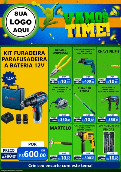 Modelo de Encarte para Encarte A4 Vertical com o tema Vamos Time! para Maquinas e Ferramentas