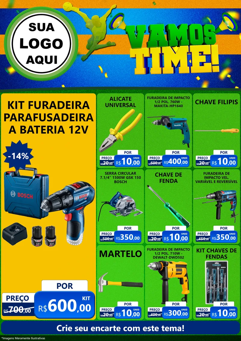 Modelo de Encarte para Encarte A4 Vertical com o tema Vamos Time! para Maquinas e Ferramentas