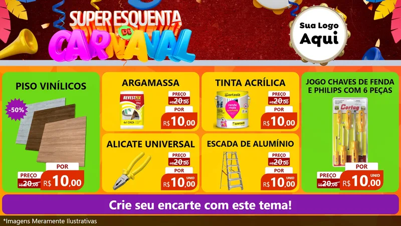 Modelo de TV para TV Horizontal com o tema Super Esquenta de Carnaval para Material para Construção