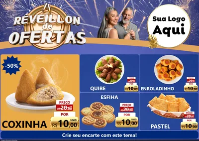 Modelo de Encarte para Encarte A4 Horizontal com o tema Réveillon de Ofertas para Salgadaria