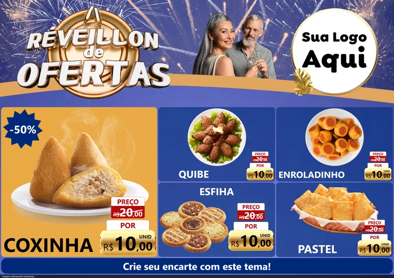Modelo de Encarte para Encarte A4 Horizontal com o tema Réveillon de Ofertas para Salgadaria