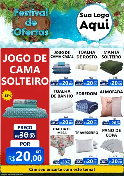 Modelo de Encarte para Encarte A4 Vertical com o tema Festival de Ofertas - Inverno para Cama, Mesa e Banho