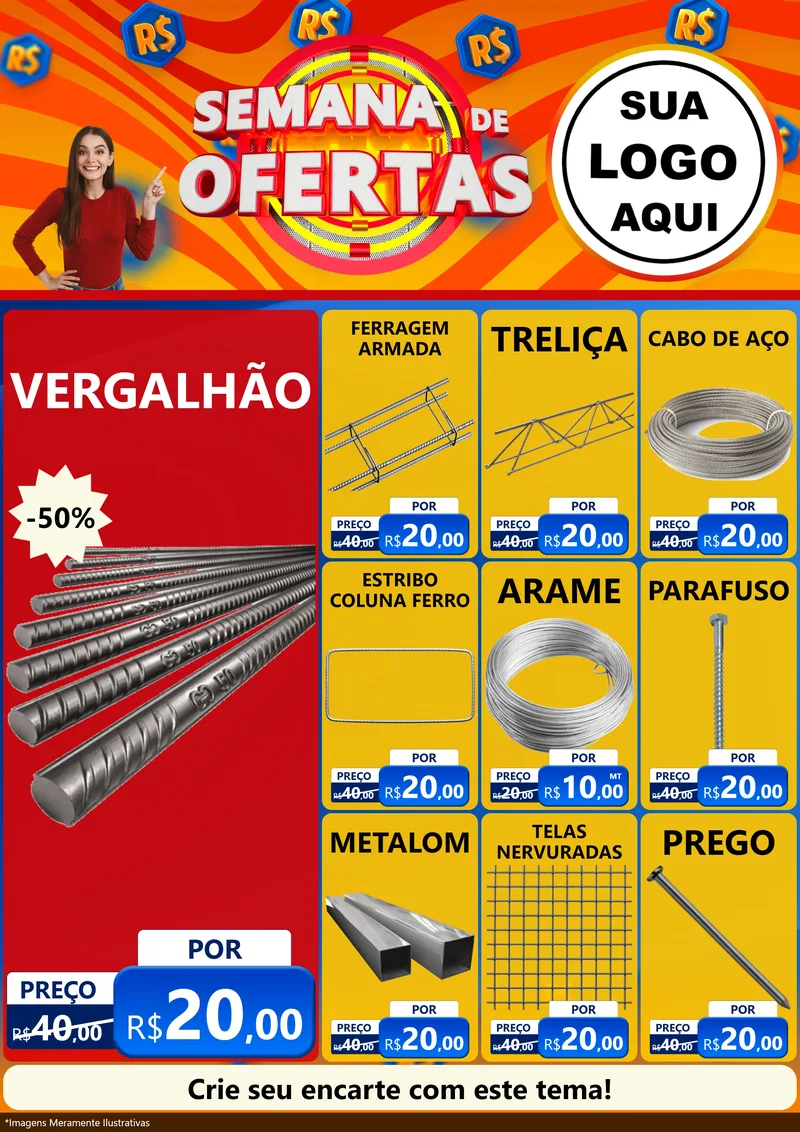 Modelo de Encarte para Encarte A4 Vertical com o tema Semana de Ofertas para Ferragens