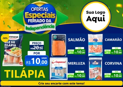 Modelo de Encarte para Encarte A4 Horizontal com o tema Ofertas Especiais Feriado da Independência para Peixaria