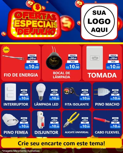 Modelo de Rede Social para Feed Instagram com o tema Ofertas Especiais de Julho para Materiais Elétricos