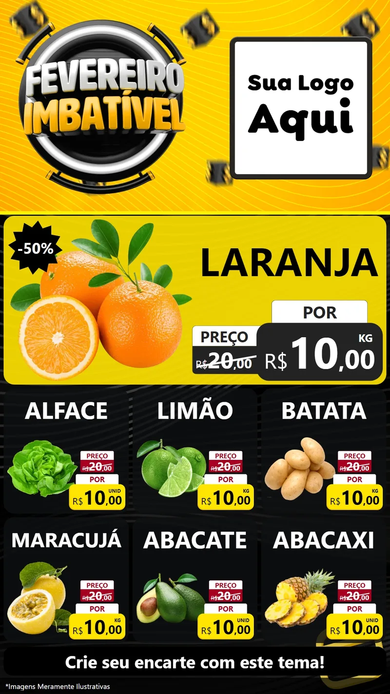 Modelo de Rede Social para Stories com o tema Fevereiro Imbatível para Hortifrúti