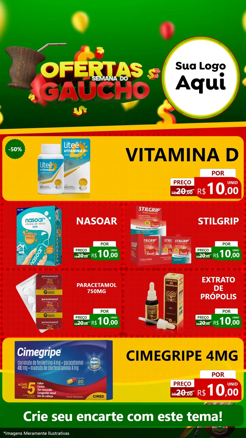 Modelo de TV para TV Vertical com o tema Ofertas Semana Do Gaúcho para Farmácia