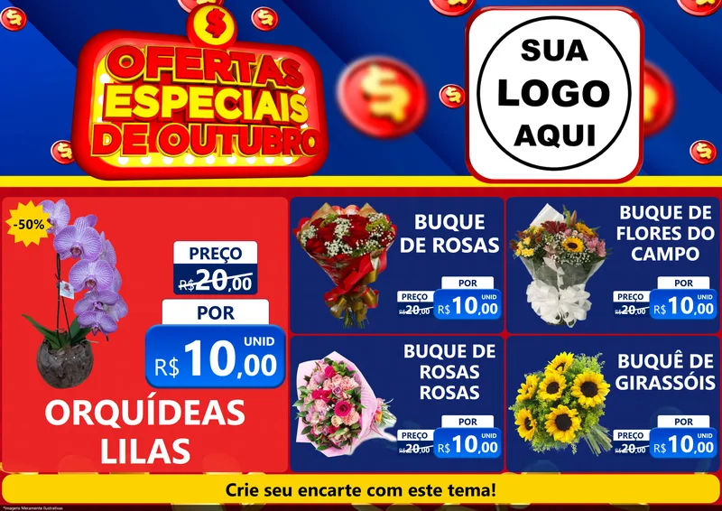 Modelo de Encarte para Encarte A4 Horizontal com o tema Ofertas Especiais de Outubro para Floricultura e jardim