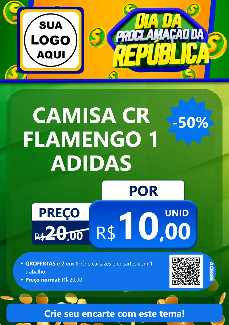 Modelo de Cartaz para Cartaz A4 Vertical com o tema Dia Da Proclamação da República para Roupas e acessórios