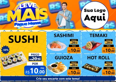 Modelo de Encarte para Encarte A4 Horizontal com o tema Leve Mais, Pague Menos para Comida japonesa