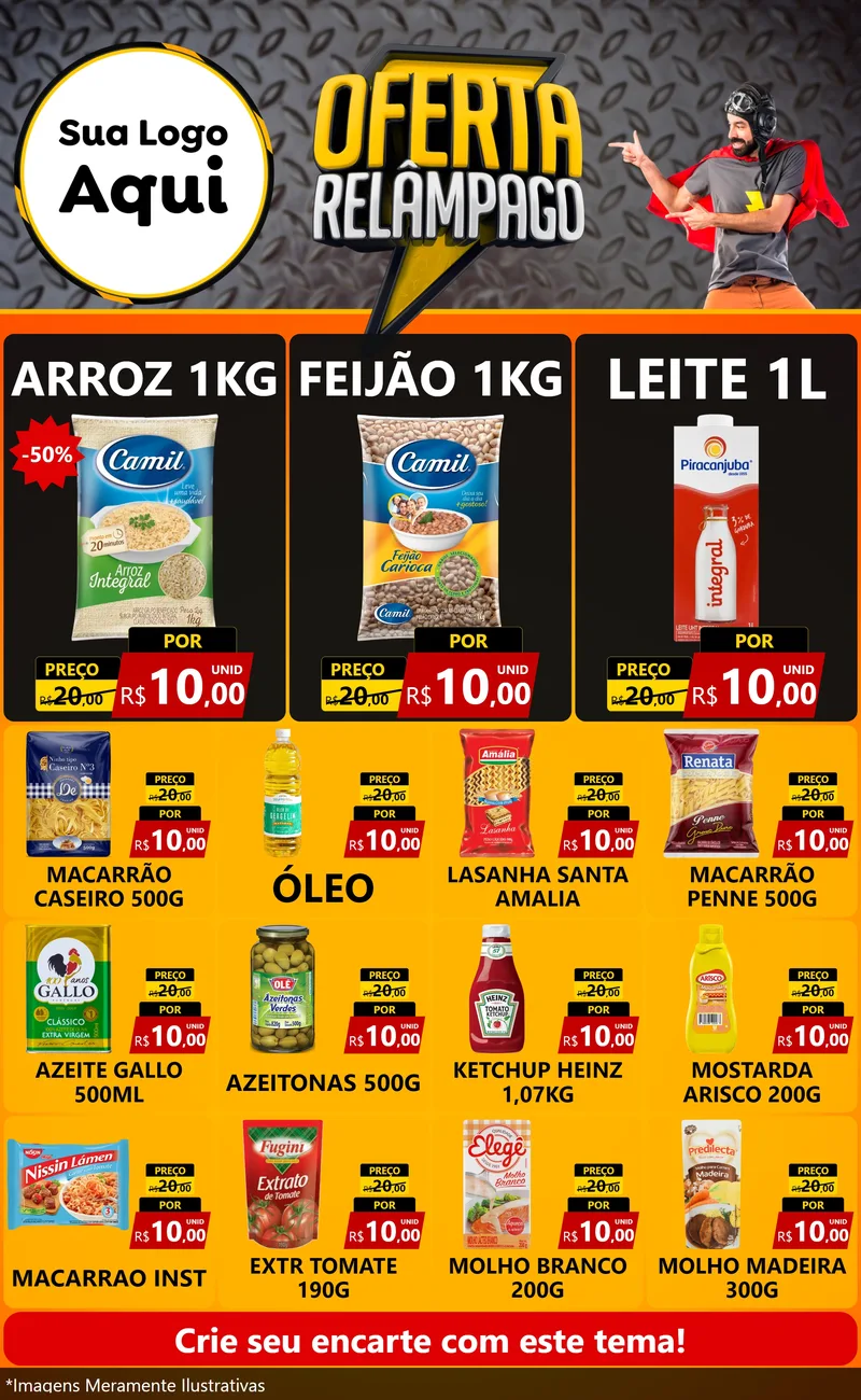 Modelo de Encarte para Encarte Grande com o tema Oferta Relâmpago para Supermercado