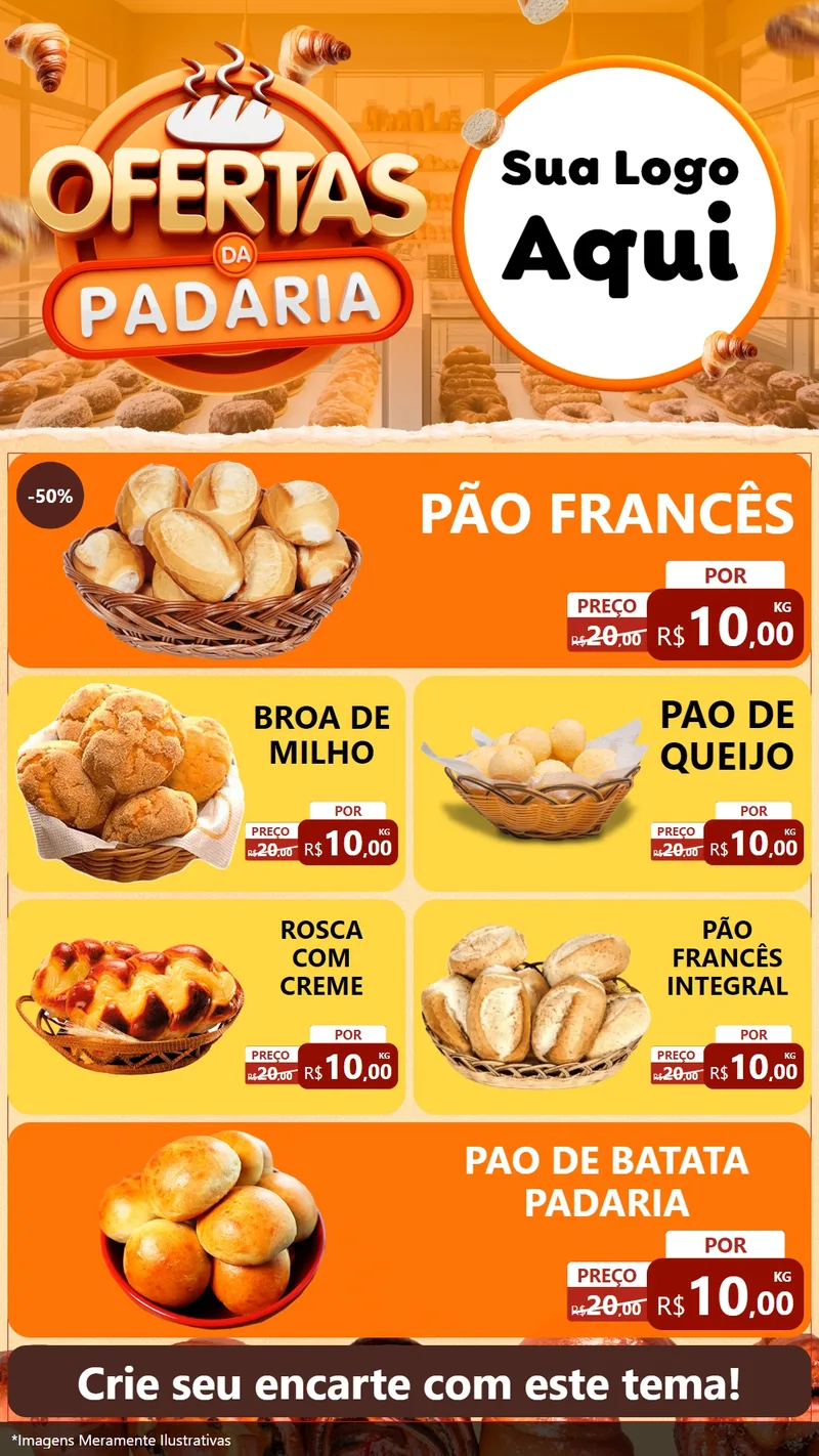 Modelo de TV para TV Vertical com o tema Ofertas da Padaria para Padaria