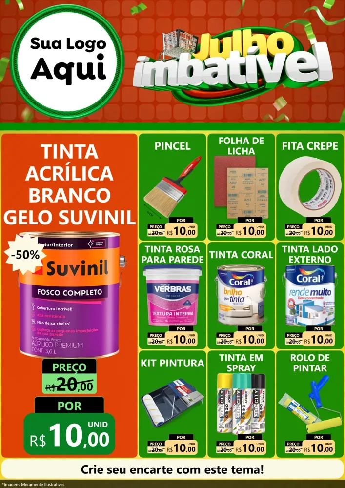 Modelo de Encarte para Encarte A4 Vertical com o tema Julho Imbatível para Tintas e Ferramentas