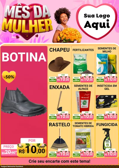 Modelo de Encarte para Encarte A4 Vertical com o tema Mês da Mulher para Agropecuária