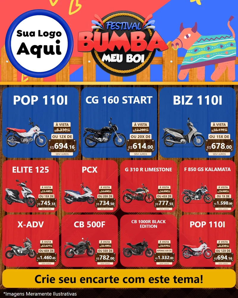 Modelo de Rede Social para Feed Instagram com o tema Festival Bumba Meu Boi para Concessionaria de Motos