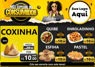 Modelo de Encarte para Encarte A4 Horizontal com o tema Mês Especial do Consumidor para Salgadaria