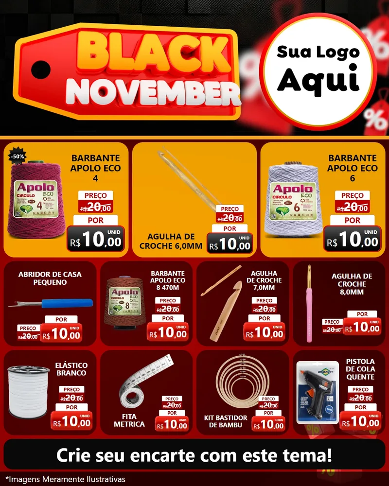 Modelo de Rede Social para Feed Instagram com o tema Black November para Armarinho e Aviamentos